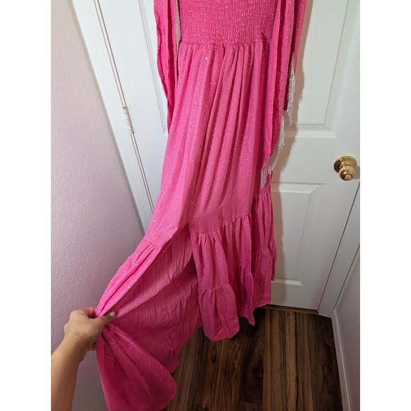 Sundress Saint Barth Neon Pink Jade Dress Hot Pink‎ Sequin Dress XS/S Tall Midi - Picture 4 of 13